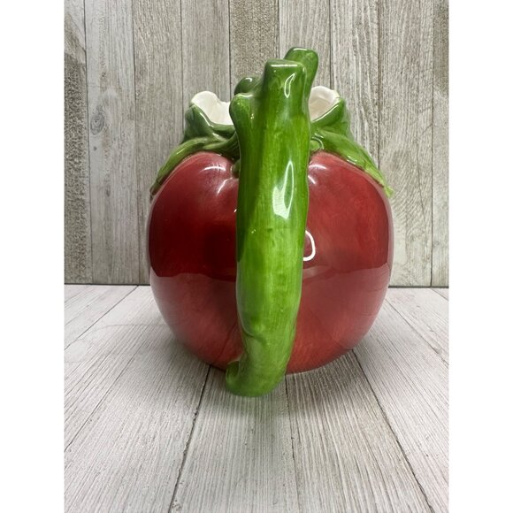 Vintage Large Ceramic Apple Shaped Beverage Pitcher 7” Tall 9” Wide With Handle - Picture 4 of 11